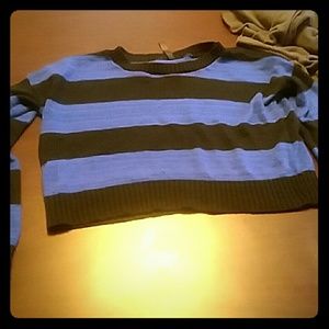 Blue and white striped long sleeved sweatshirt